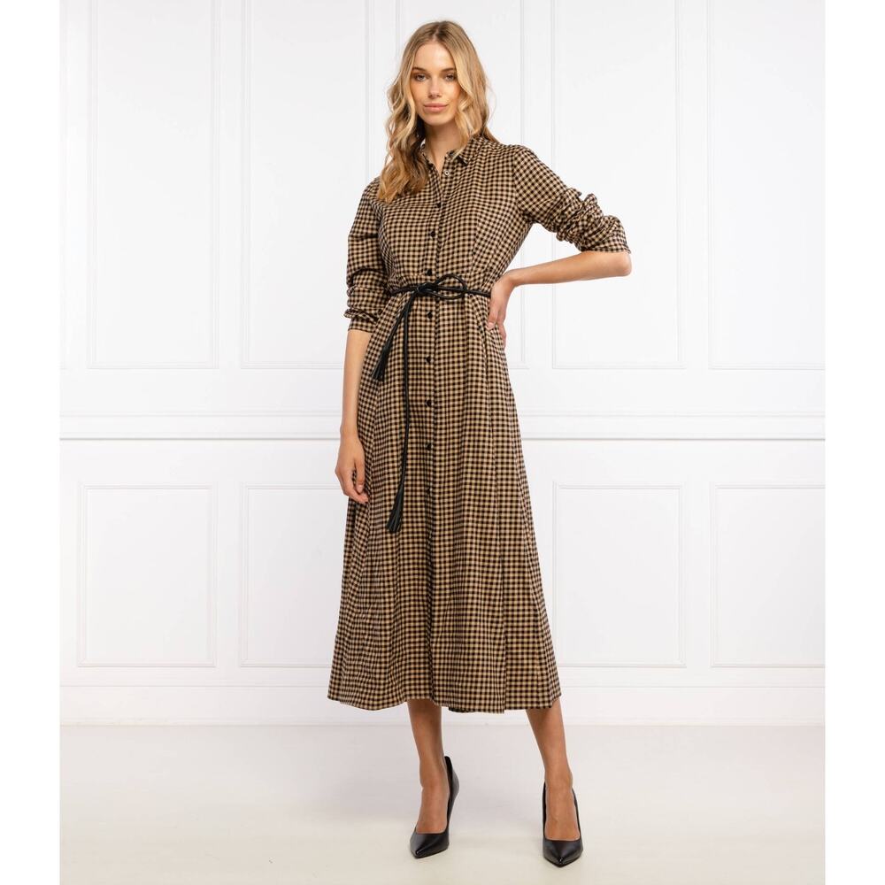 MARELLA Brown Gingham Midi Shirt Dress